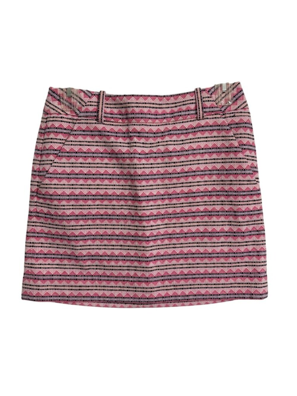 LOFT Womens Pink & Black Chevron Striped Jacquard Mini Skirt SZ 8 Preppy Y2K - Picture 2 of 6